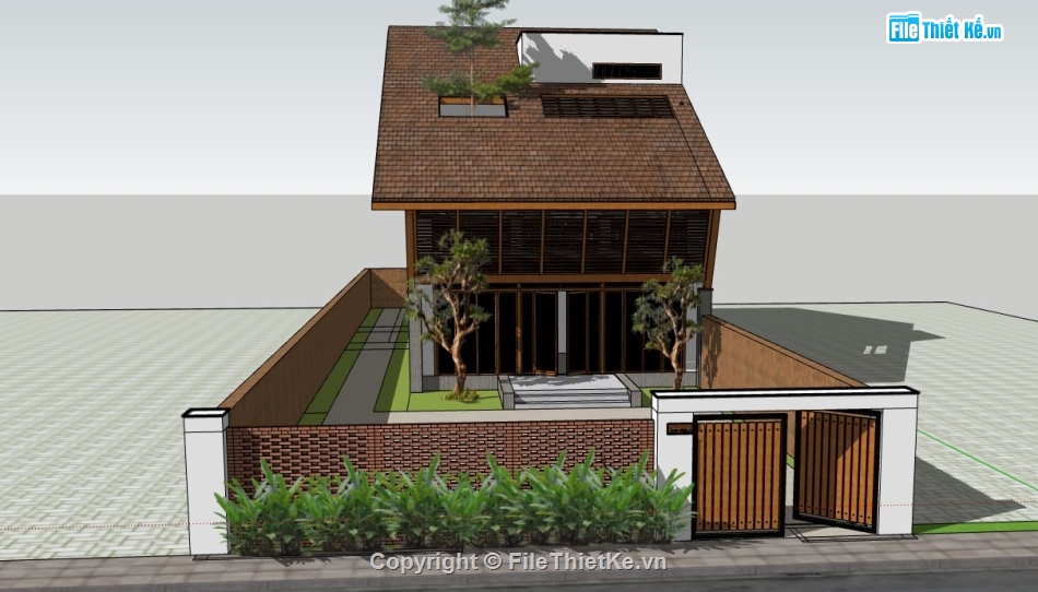 nhà phố sketchup,nhà phố 1 trệt 1 lầu,model nhà phố