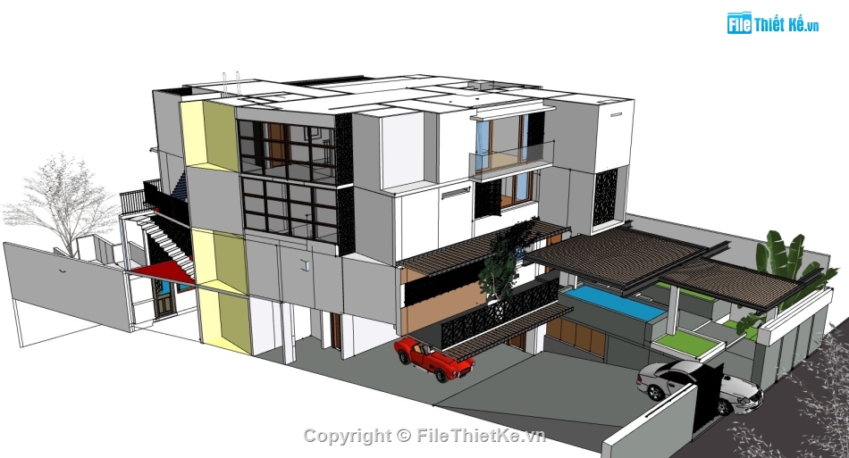 mẫu nhà 2 tầng,model su nhà 2 tầng,dựng sketchup nhà 2 tầng