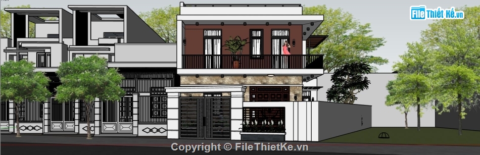 su nhà phố 2 tầng,model su nhà phố,file sketchup nhà phố