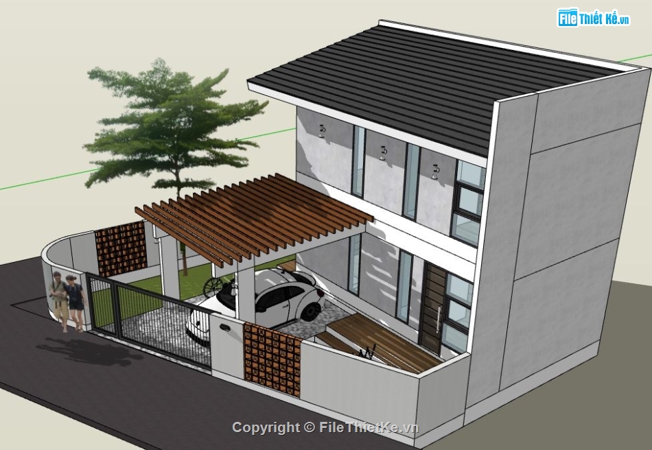 nhà phố 2 tầng file sketchup,nhà phố 2 tầng file su,mẫu nhà phố 2 tầng