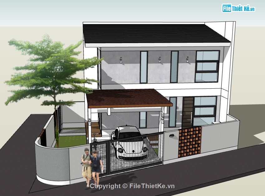 nhà phố 2 tầng file sketchup,nhà phố 2 tầng file su,mẫu nhà phố 2 tầng