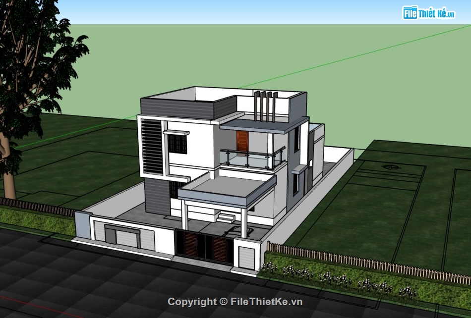 nhà 2 tầng hiện đại,sketchup nhà phố 2 tầng,mẫu phố 2 tầng,phối cảnh nhà phố