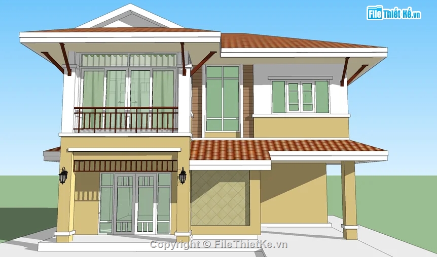 nhà phố 2 tầng,model nhà phố,mẫu sketchup nhà phố