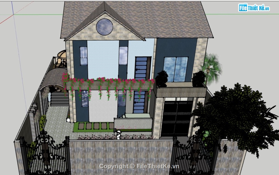 Mẫu nhà phố,nhà phố sketchup,sketchup nhà phố 2 tầng