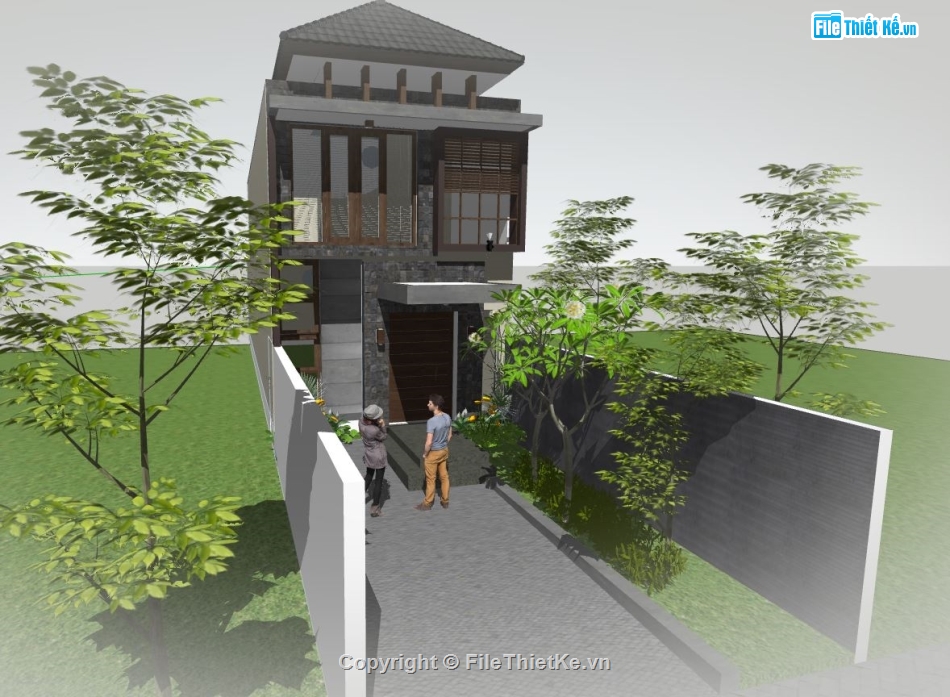 nhà phố 2 tầng sketchup,nhà phố sketchup,sketchup nhà phố 2 tầng,nhà phố  2 tầng