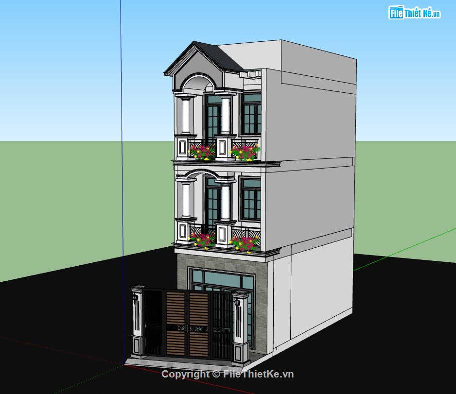su nhà phố,nhà phố 3 tầng,sketchup nhà phố,sketchup nhà phố 3 tầng