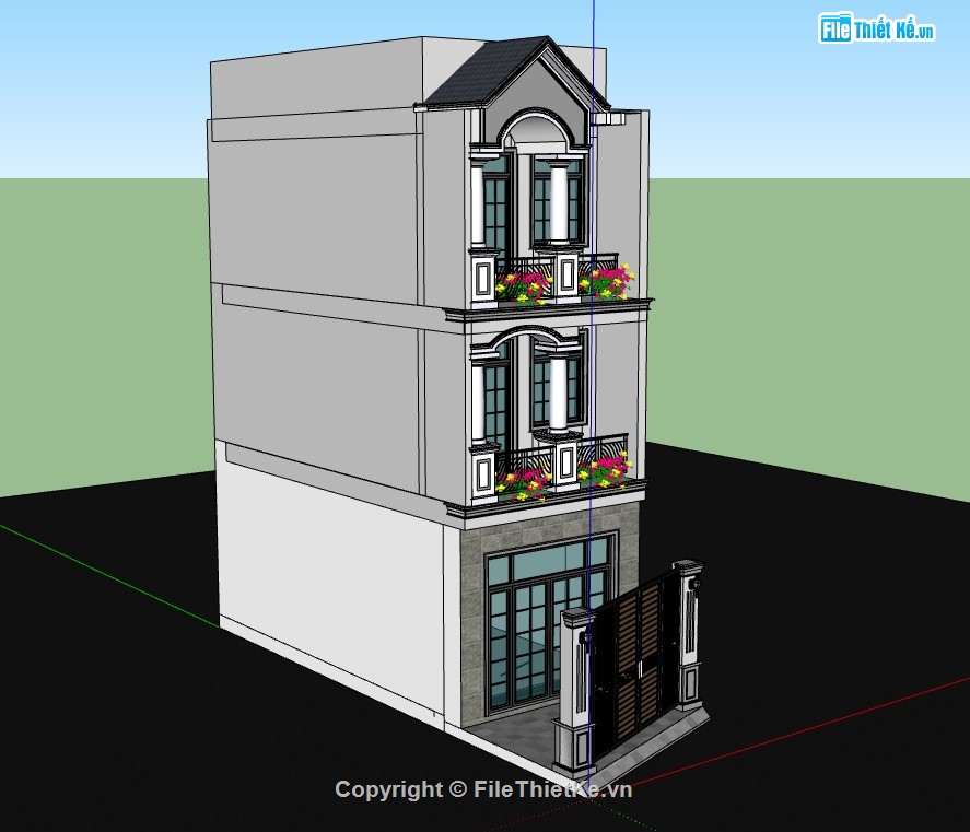 su nhà phố,nhà phố 3 tầng,sketchup nhà phố,sketchup nhà phố 3 tầng