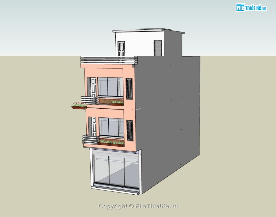 nhà phố 3 tầng,file su nhà phố 3 tầng,nhà phố 3 tầng sketchup,nhà phố hiện đại