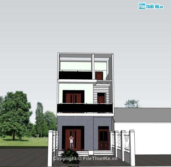 su nhà phố 3 tầng,file sketchup nhà phố,su nhà phố