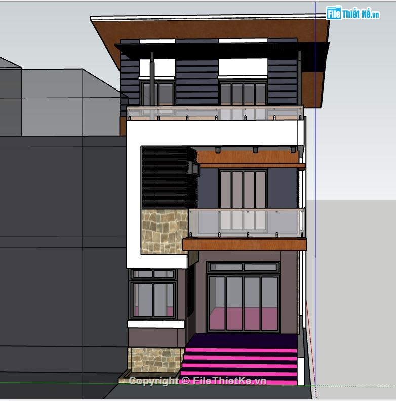 su nhà phố,nhà phố 3 tầng,sketchup nhà phố