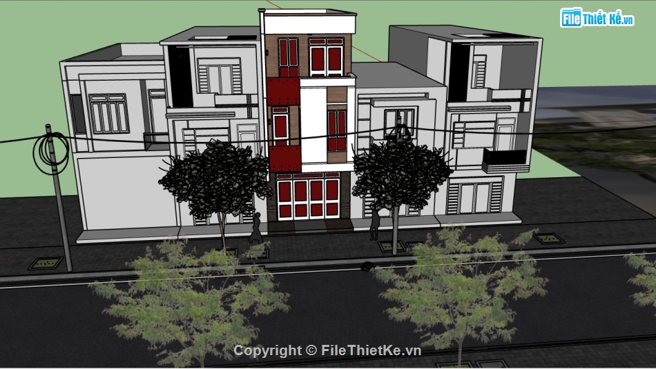 su nhà phố,mẫu nhà phố 3 tầng sketchup,model su nhà phố