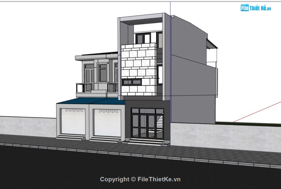 nhà phố sketchup,nhà phố 3 tầng sketchup,nhà phố 3 tầng