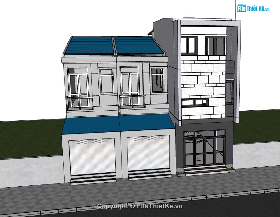 nhà phố sketchup,nhà phố 3 tầng sketchup,nhà phố 3 tầng