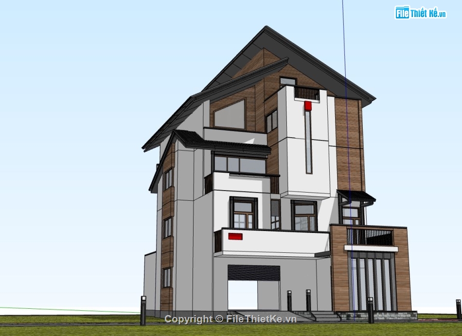nhà phố 3 tầng,nhà phố 3 tầng su,model sketchup nhà phố 3 tầng