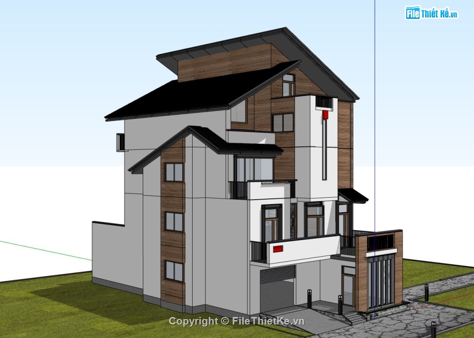 nhà phố 3 tầng,nhà phố 3 tầng su,model sketchup nhà phố 3 tầng