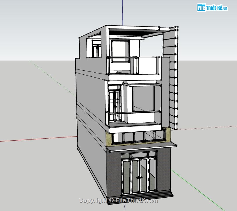 nhà phố 3 tầng,su nhà phố,file sketchup nhà phố