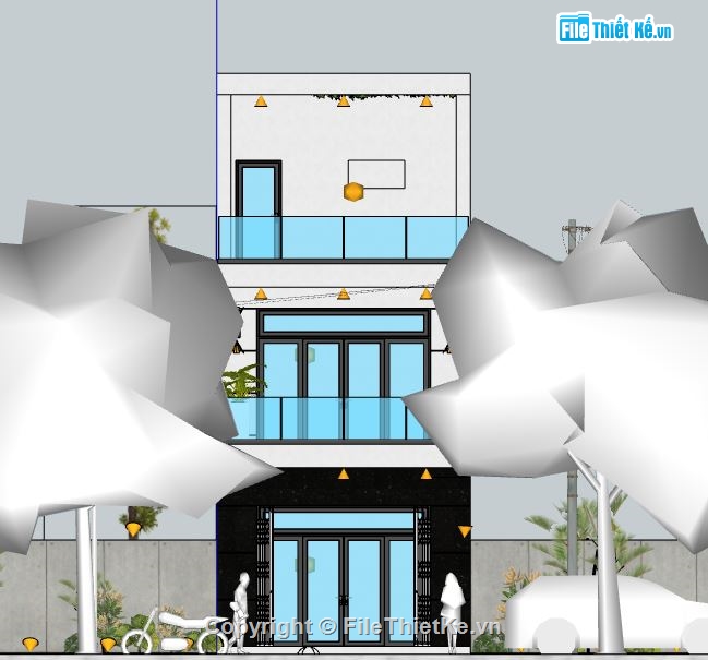 su nhà 3 tầng,sketchup nhà 3 tầng,su nhà phố