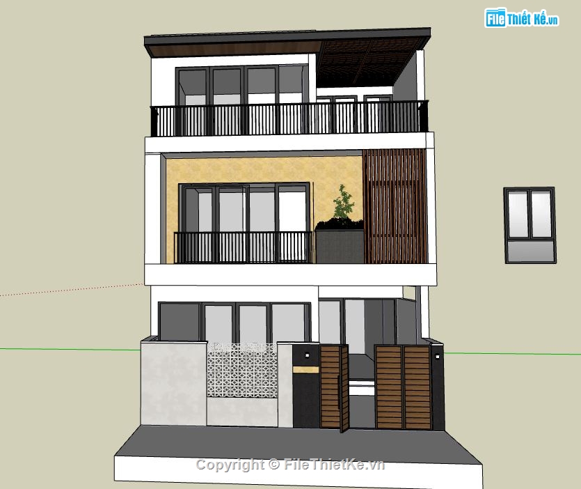 nhà phố sketchup,nhà phố 3 tầng sketchup,su nhà phố