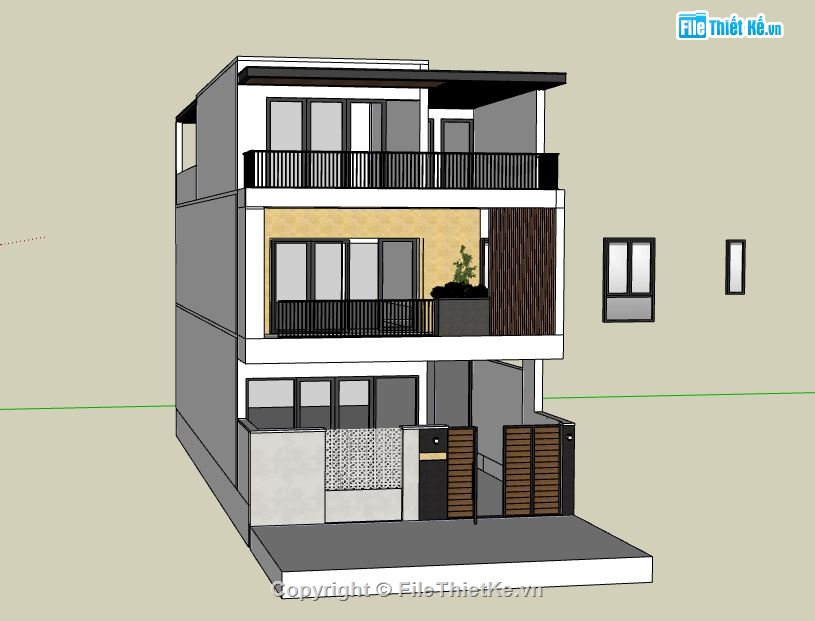 nhà phố sketchup,nhà phố 3 tầng sketchup,su nhà phố