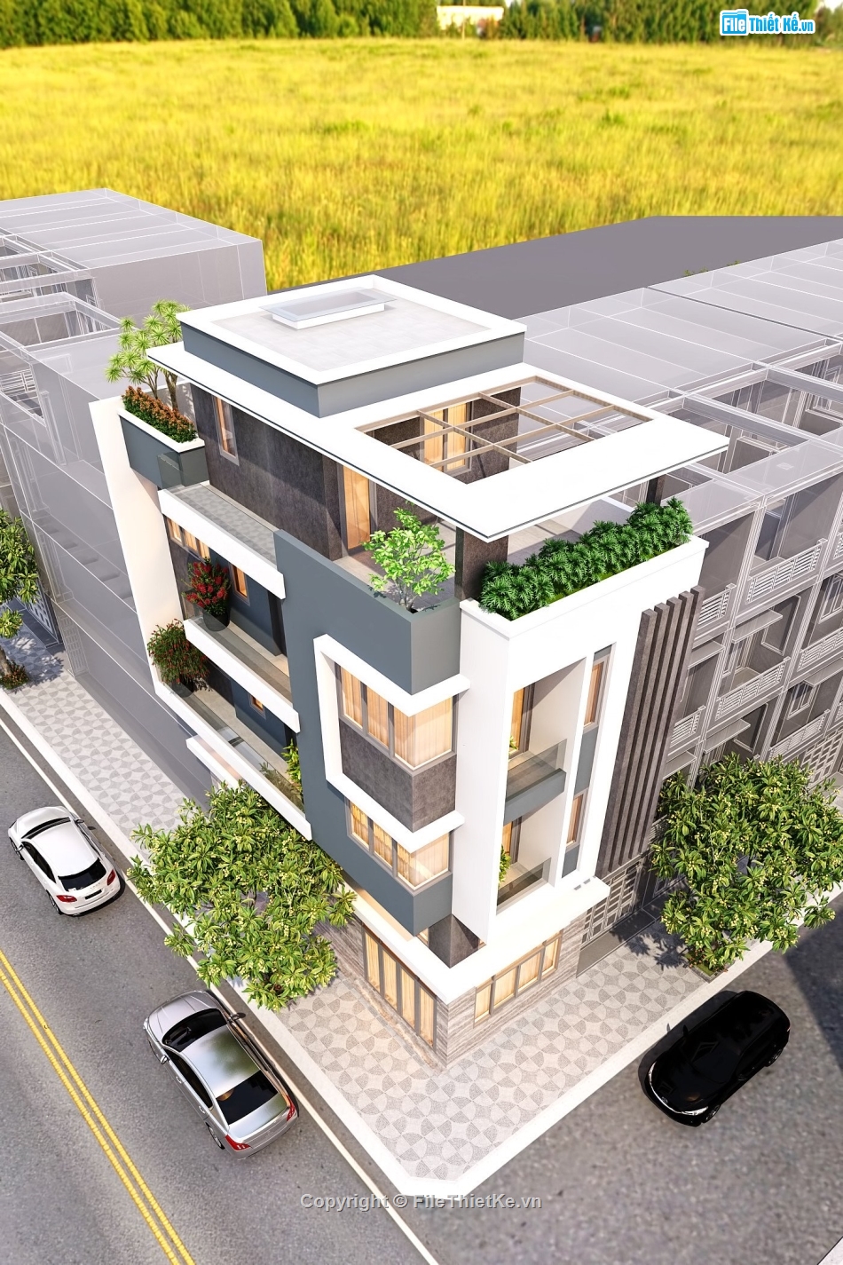 nhà phố 4 tầng,revit nhà phố 4 tầng,nhà phố 4 tầng 2 mặt tiền,file revit nhà phố 4 tầng