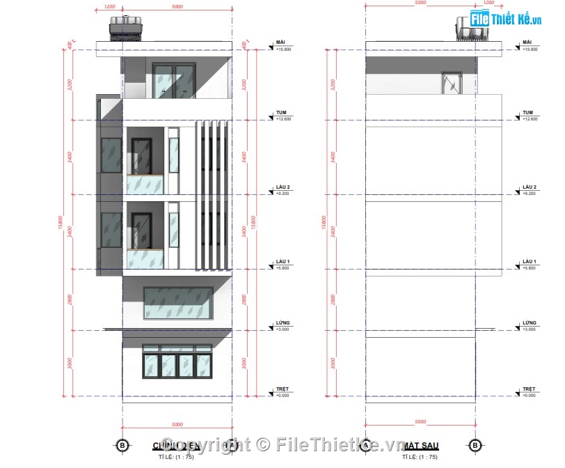 nhà phố 4 tầng,revit nhà phố 4 tầng,nhà phố 4 tầng 2 mặt tiền,file revit nhà phố 4 tầng
