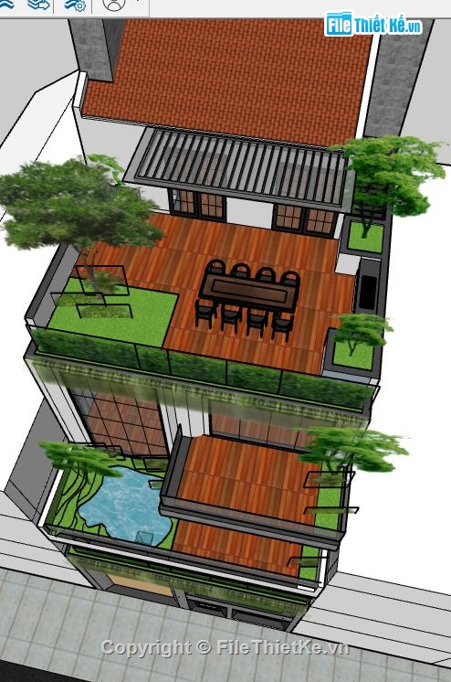 nhà phố sketchup,file nhà phố sketchup,nhà 4 tầng,Mẫu nhà phố