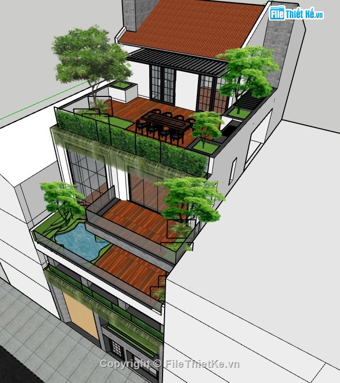 nhà phố sketchup,file nhà phố sketchup,nhà 4 tầng,Mẫu nhà phố