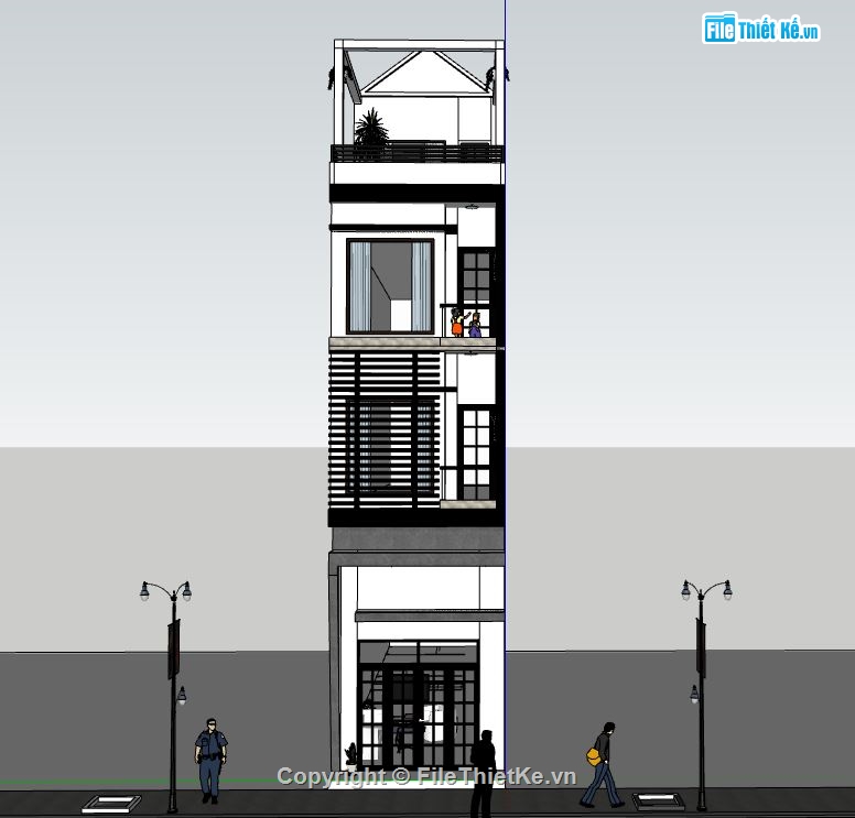 su nhà phố 4 tầng,file sketchup nhà phố,model su nhà 4 tầng