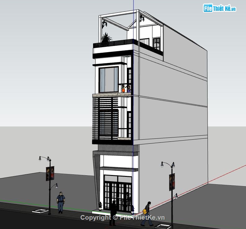 su nhà phố 4 tầng,file sketchup nhà phố,model su nhà 4 tầng