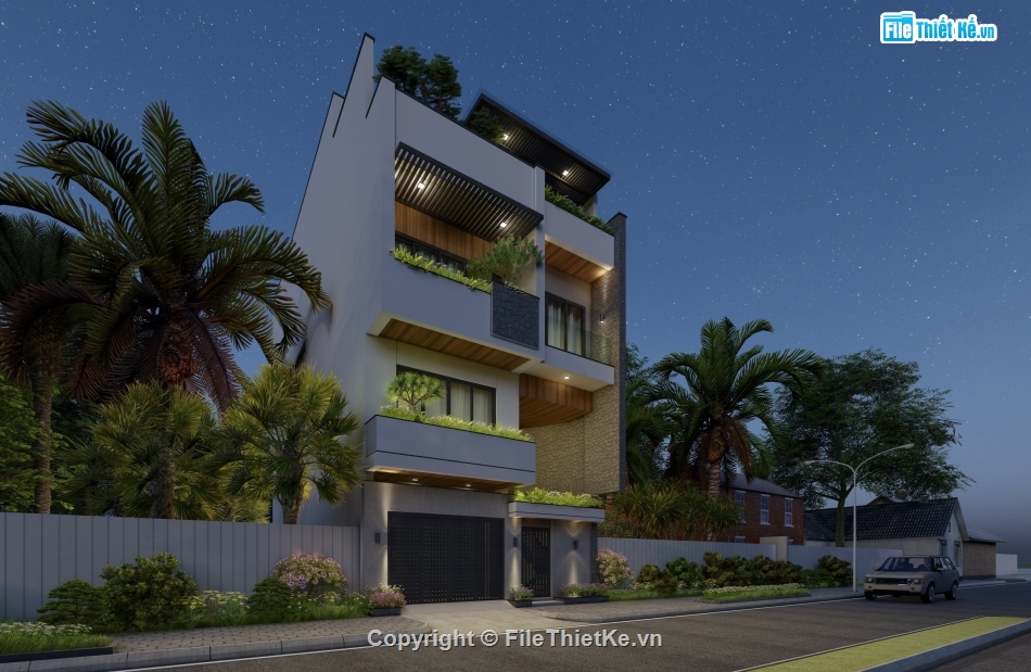 Nhà phố 4 tầng,nhà phố 4 tầng hiện đại,Mẫu nhà 4 tầng hiện đại,file cad nhà phố 4 tầng