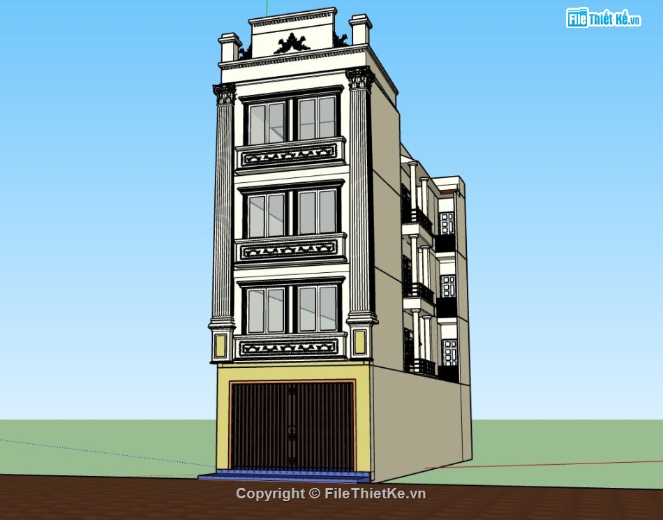 nhà 4 tầng,file su nhà phố 4 tầng,phối cảnh nhà phố 4 tầng,mẫu sketchup nhà phố 4 tầng