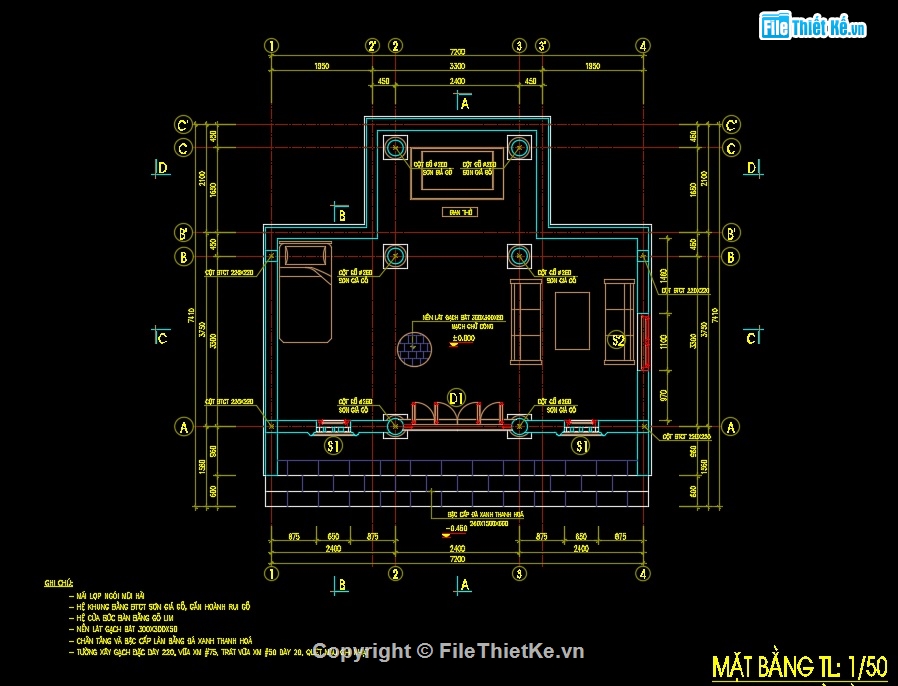 Mẫu nhà e gian 7.2x7.41m,nhà thờ 3 gian,nhà thờ 7.2x7.41m,Bản vẽ nhà 3 gian,mẫu nhà thờ họ 3 gian,thiết kế nhà 3 gian