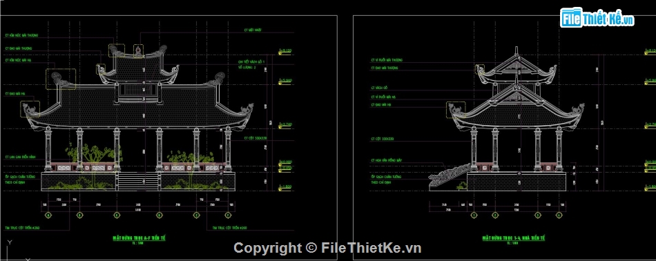 mẫu chùa,chi tiết mái,chùa,file cad chùa đẹp,bản vẽ chi tiết chùa,mẫu nhà tiền tế chi tiết