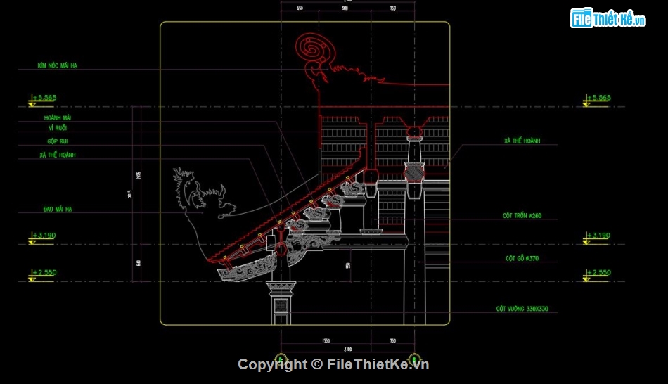 mẫu chùa,chi tiết mái,chùa,file cad chùa đẹp,bản vẽ chi tiết chùa,mẫu nhà tiền tế chi tiết