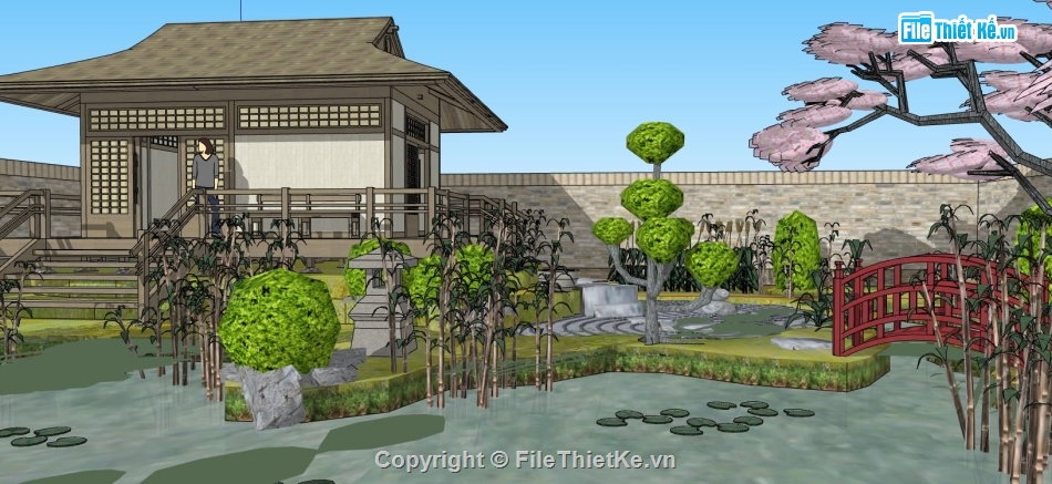 biệt thự nhà vườn file su,sketchup nhà vườn file su,thiết kế nhà vườn