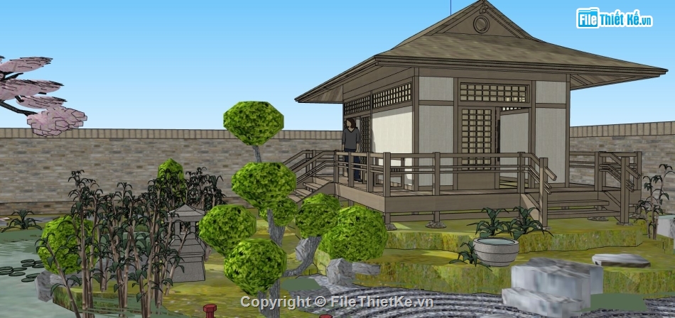 biệt thự nhà vườn file su,sketchup nhà vườn file su,thiết kế nhà vườn