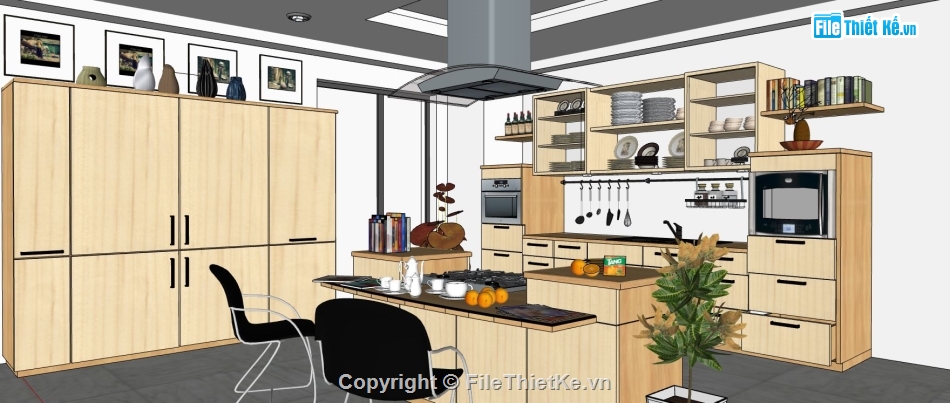 sketchup nội thất bếp,file 3d sketchup,sketchup nội thất,model sketchup phòng bếp
