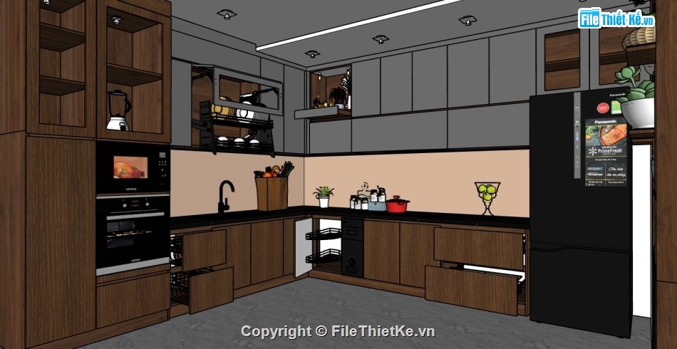 nội thất khách bếp,3d phòng khách bếp,file sketchup khách bếp,file su khách bếp