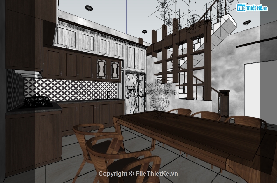 file su khách bếp,nội thất file su,model sketchup phòng bếp,mẫu sketchup phòng khách