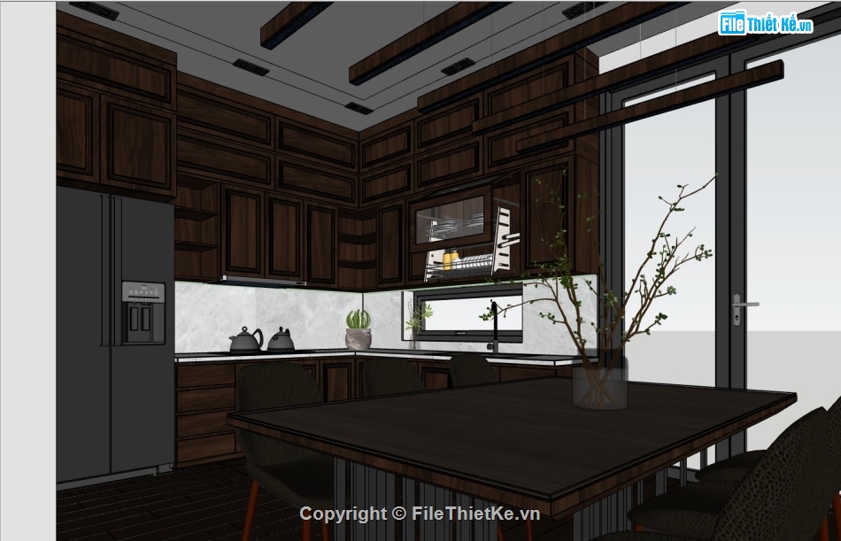 nội thất nhà phố su,sketchup nội thất khách bếp,su nội thất phòng khách hiện đại