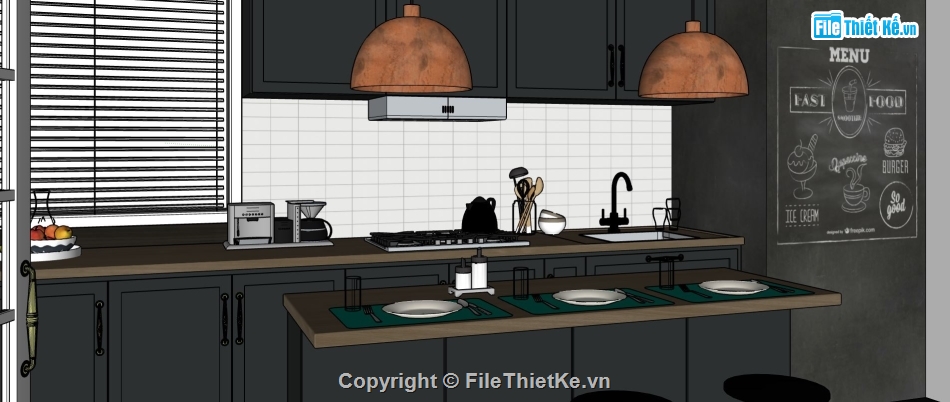 nội thất phòng bếp,sketchup nội thất phòng bếp,thiết kế nội thất phòng bếp