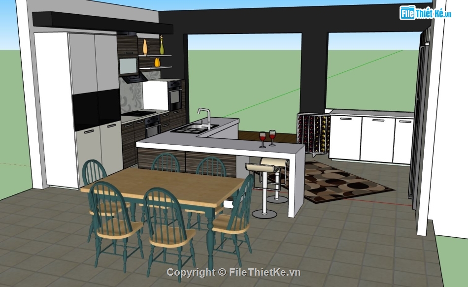 sketchup nội thất phòng bếp,sketchup nội thất,nội thất phòng bếp,model nội thất phòng bếp