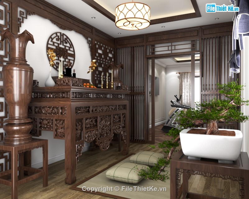 nội thất phòng thờ,nội thất phòng thờ sketchup,phòng thờ nhà dân sketchup,mẫu phòng thờ đẹp