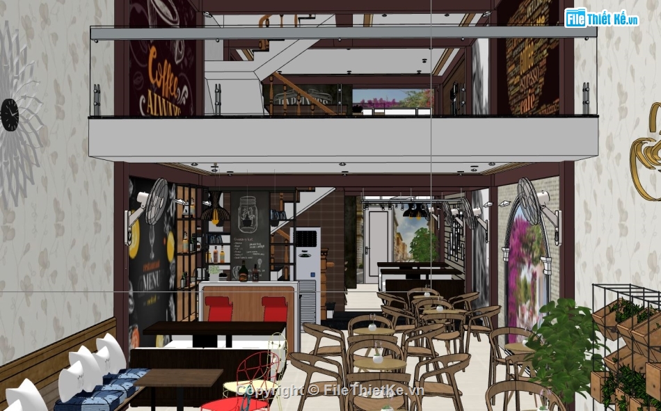 nội thất quán cafe,quán cafe file sketchup,sketchup quán cafe,nội thất quán cafe file su,model su nội thất quán cafe