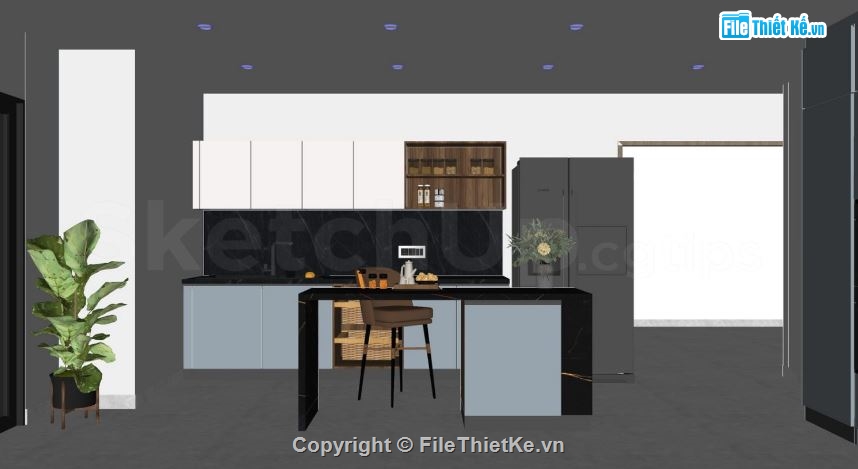 phòng hiện đại,phòng bếp file su,phòng bếp sketchup