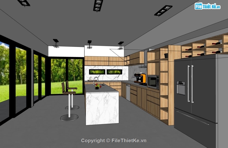 phòng bếp sketchup,phòng bếp hiện đại,model su phòng bếp,su phòng bếp