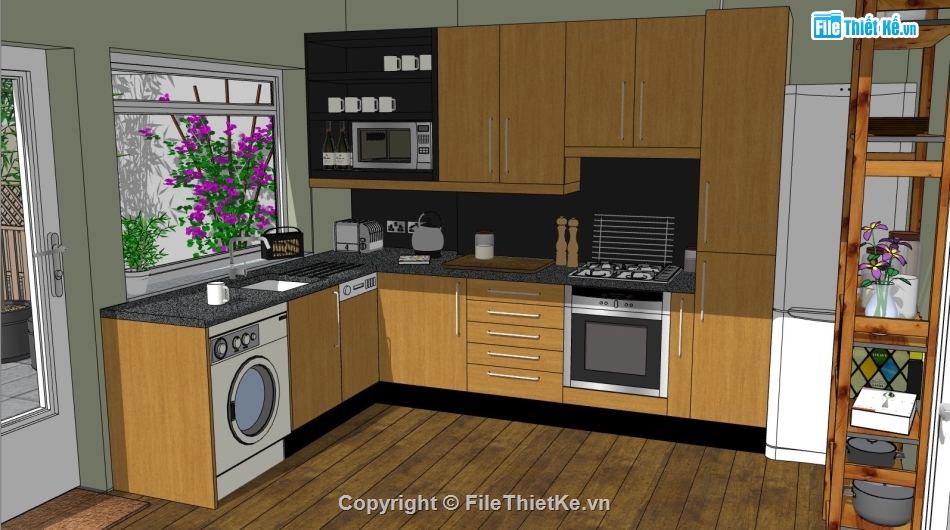 phòng bếp sketchup,phòng hiện đại,phòng bếp hiện đại