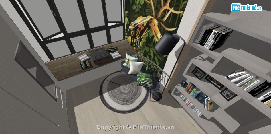 phòng đọc sách sketchup,file sketchup phòng đọc sách,sketchup phòng sách