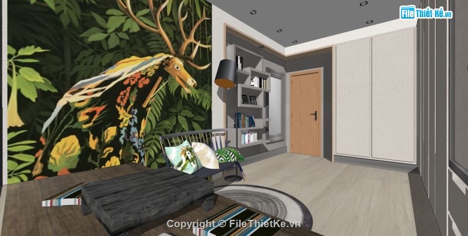 phòng đọc sách sketchup,file sketchup phòng đọc sách,sketchup phòng sách