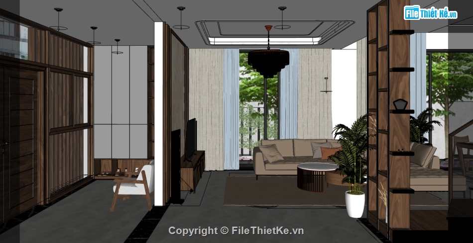 thiết kế phòng khách bếp file sketchup,sketchup phòng khách bếp,nội thất khách bếp dựng model su